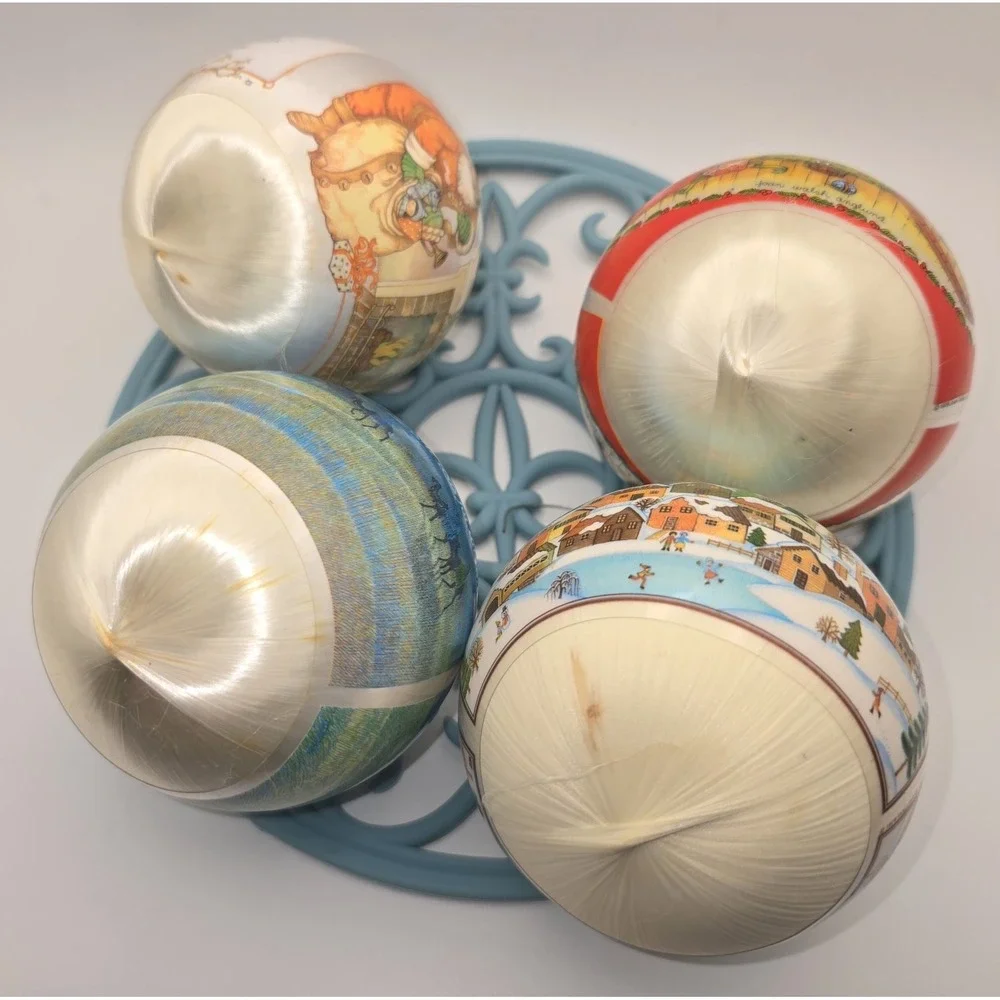 Vintage 1979 Christmas Satin Ball Ornaments 3 Hallmark 1 Joan Walsh Anglund -800